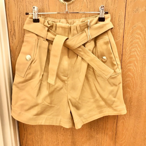 Maje Camel Cotton Canvas Belted Shorts - Picture 7 of 13